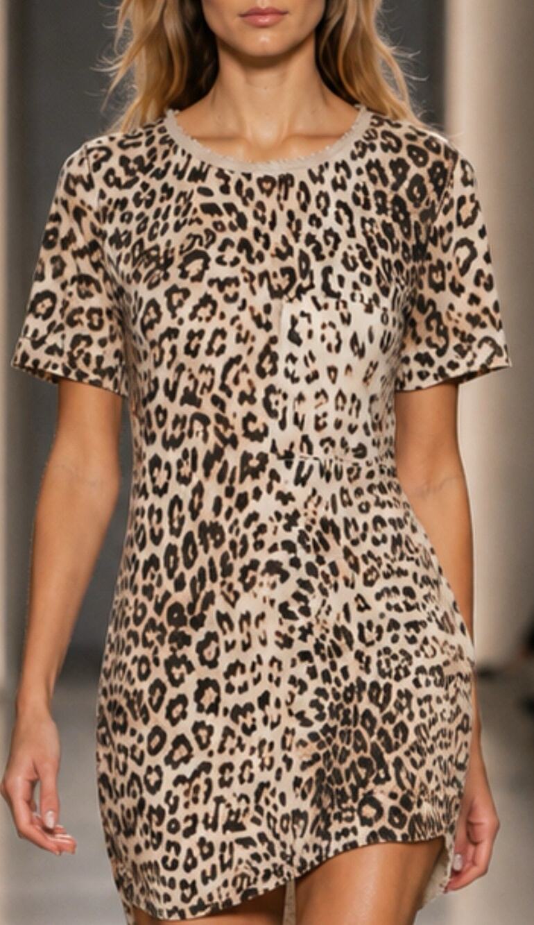 Zara W/B Collection Leopard Animal Print Colorblock T-Shirt Mini Dress Sz S Top